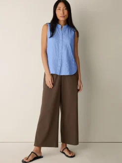 Organic Cotton Microstripe Pucker Sleeveless Shirt