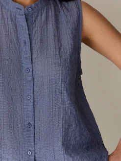 Organic Cotton Microstripe Pucker Sleeveless Shirt