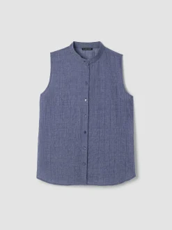 Organic Cotton Microstripe Pucker Sleeveless Shirt