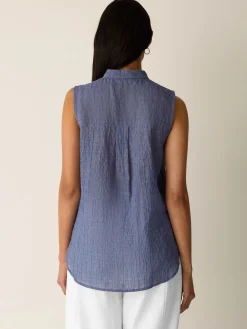 Organic Cotton Microstripe Pucker Sleeveless Shirt