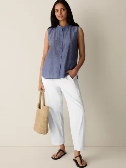 Organic Cotton Microstripe Pucker Sleeveless Shirt