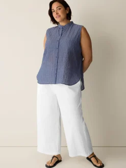 Organic Cotton Microstripe Pucker Sleeveless Shirt