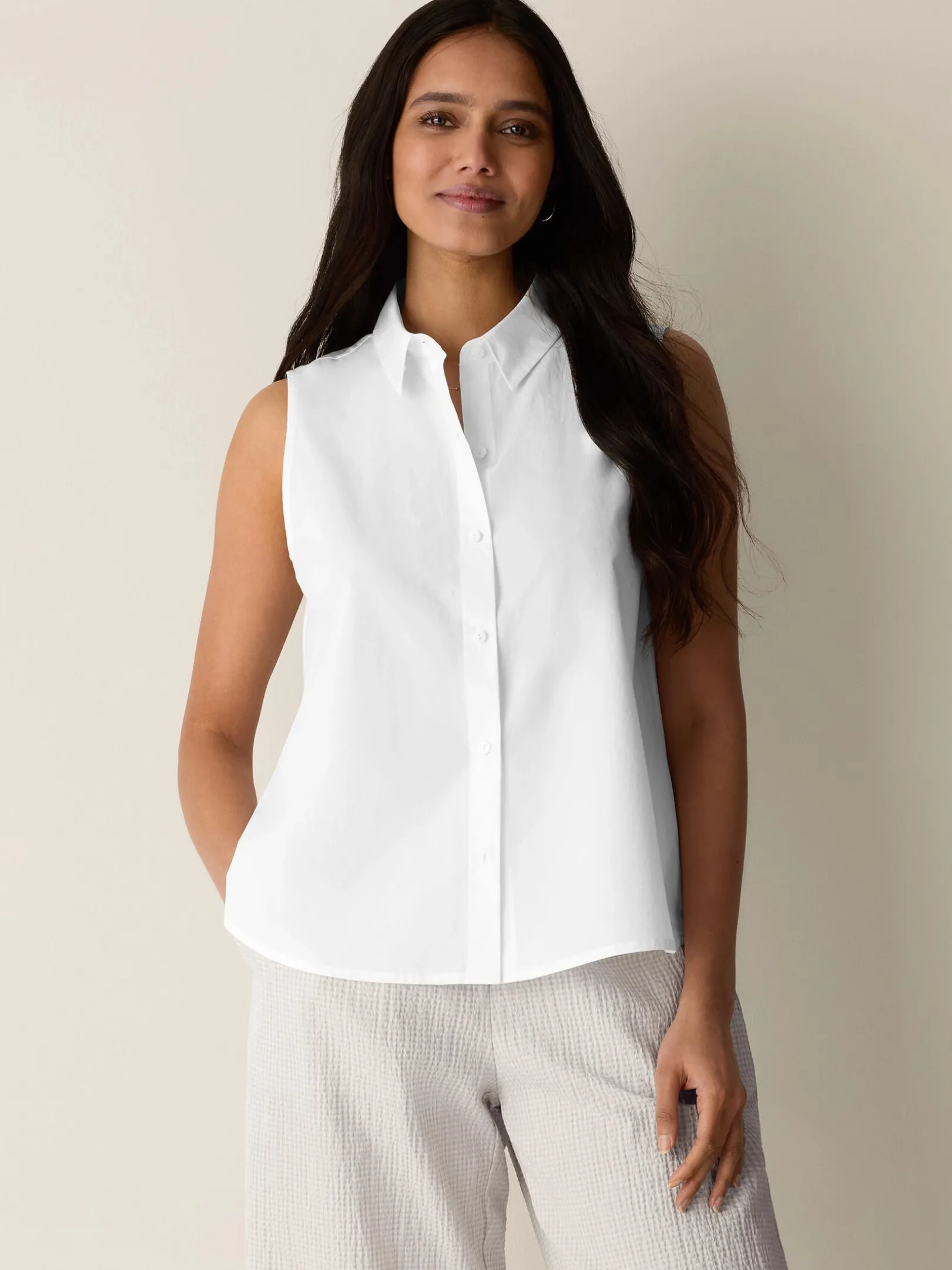 Organic Cotton Poplin Classic Collar Sleeveless Shirt