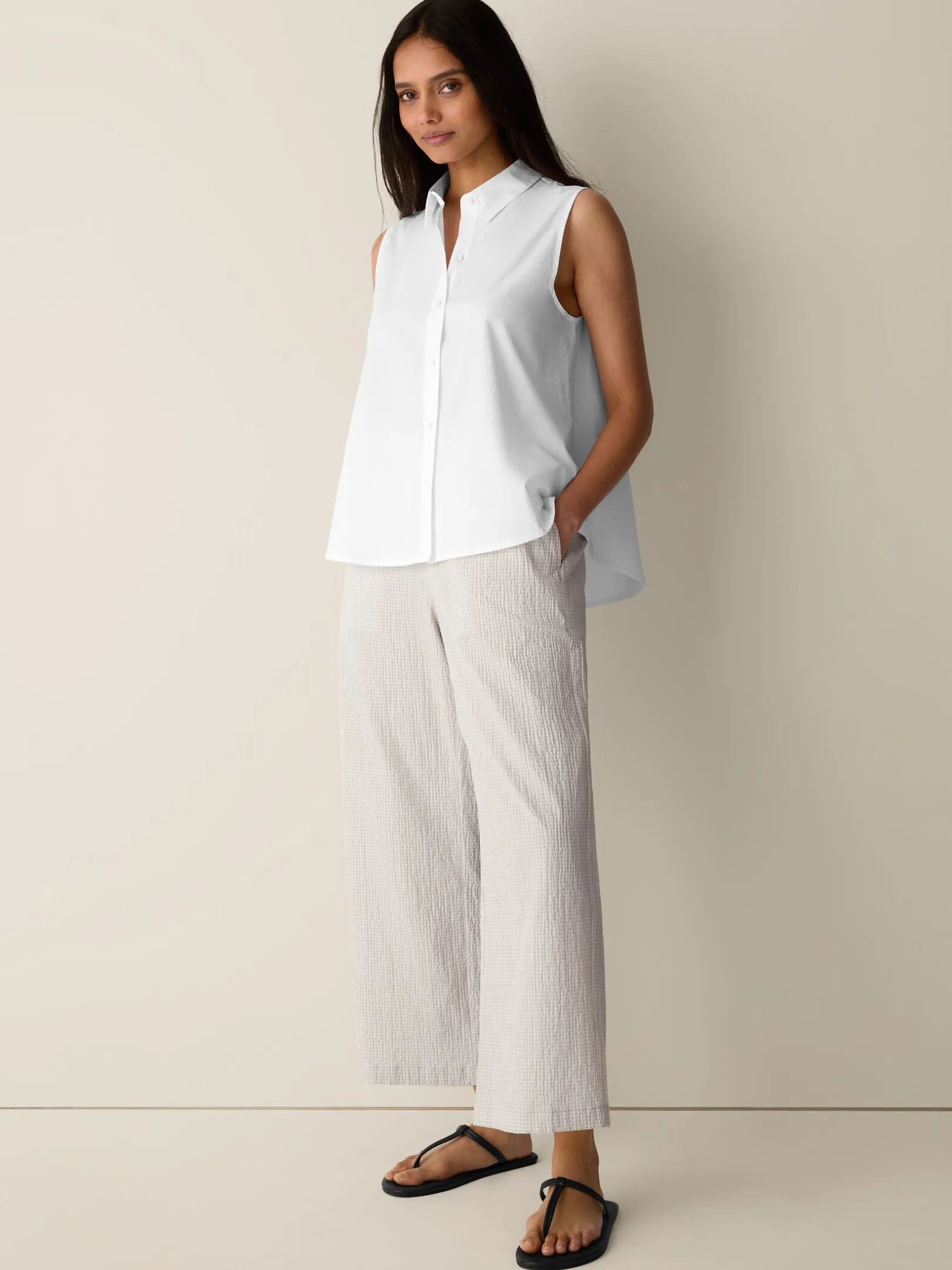 Organic Cotton Poplin Classic Collar Sleeveless Shirt