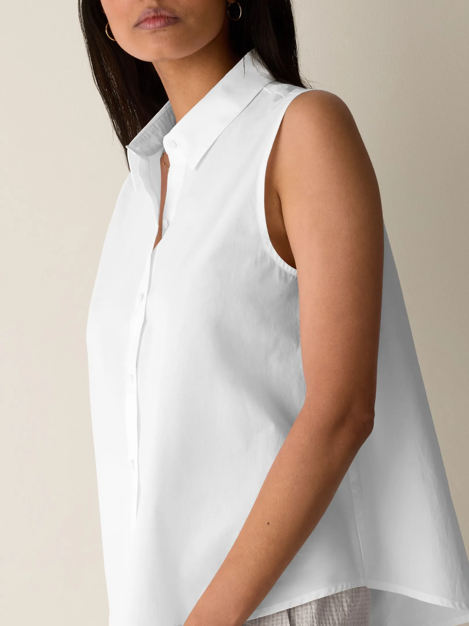 Organic Cotton Poplin Classic Collar Sleeveless Shirt