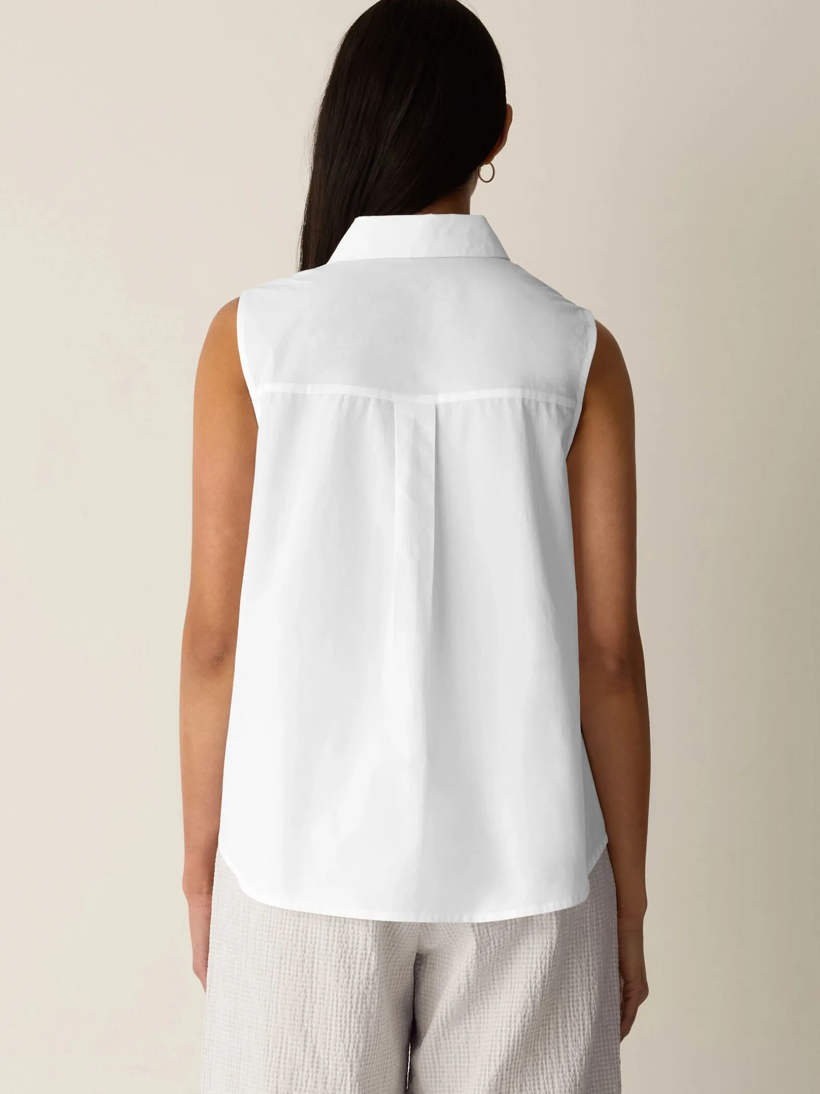 Organic Cotton Poplin Classic Collar Sleeveless Shirt
