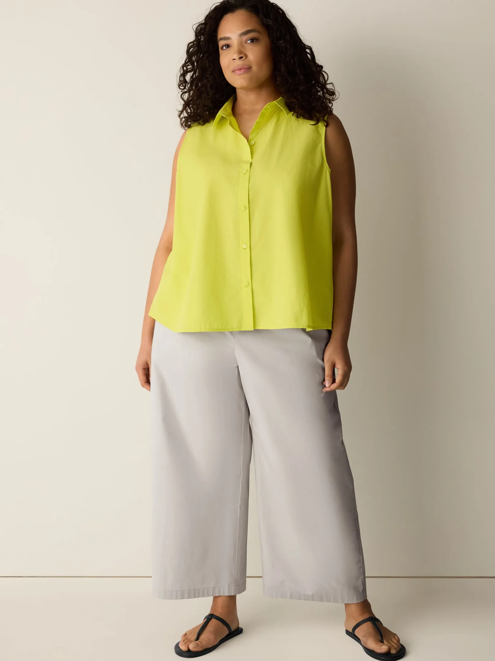 Organic Cotton Poplin Classic Collar Sleeveless Shirt
