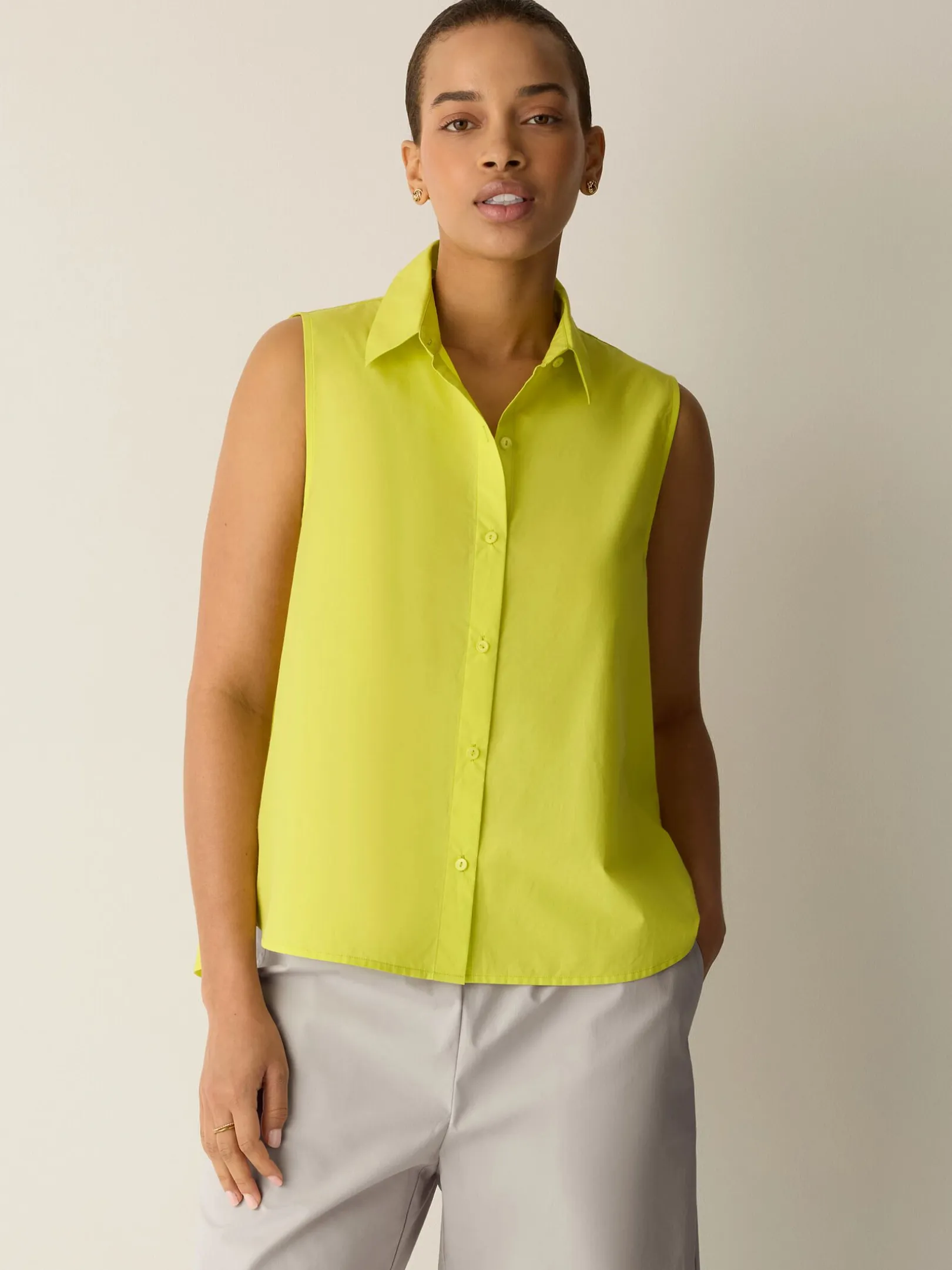 Organic Cotton Poplin Classic Collar Sleeveless Shirt