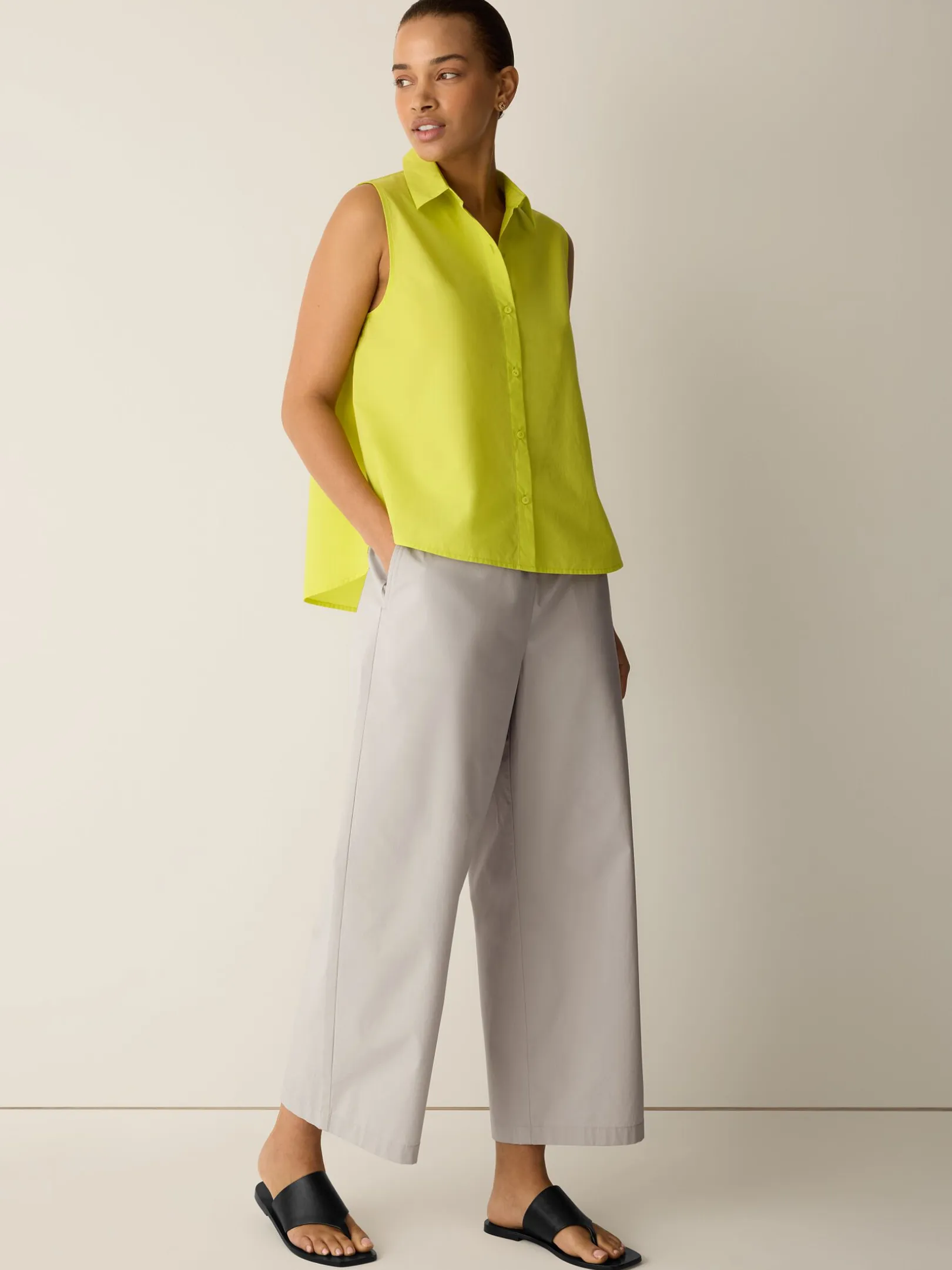 Organic Cotton Poplin Classic Collar Sleeveless Shirt