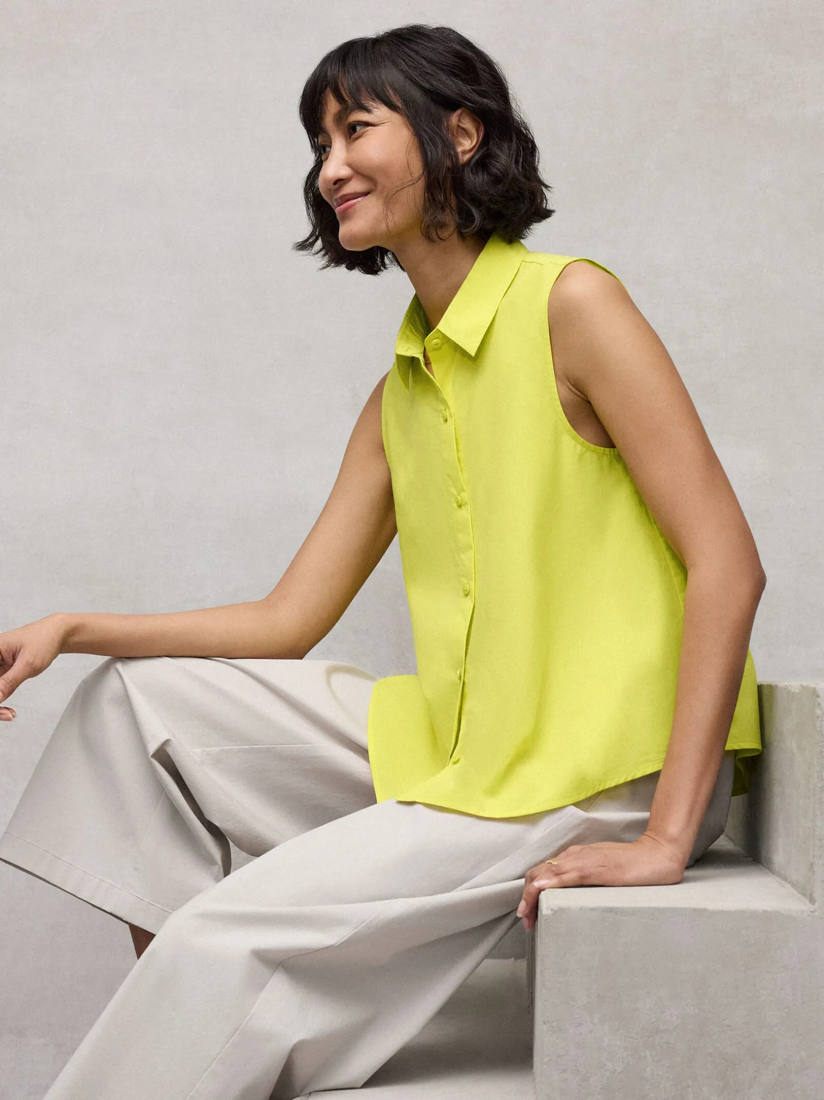 Organic Cotton Poplin Classic Collar Sleeveless Shirt