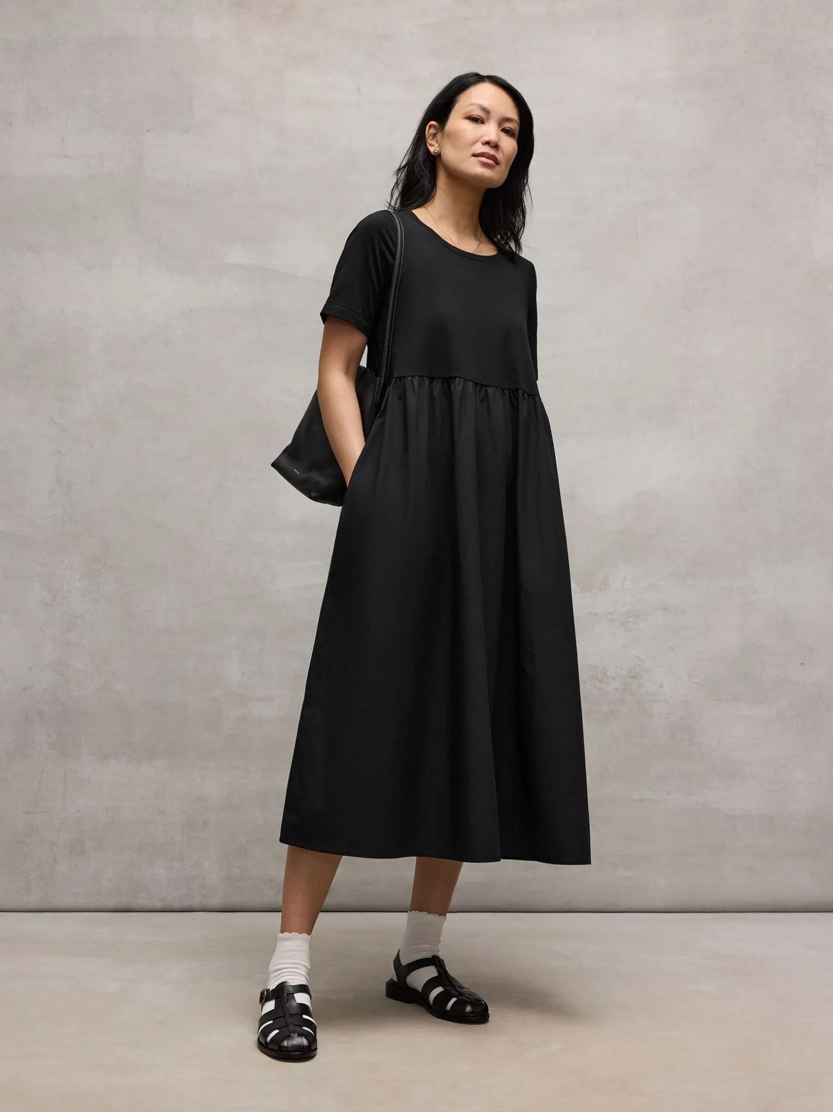 Organic Cotton Poplin Round Neck Dress