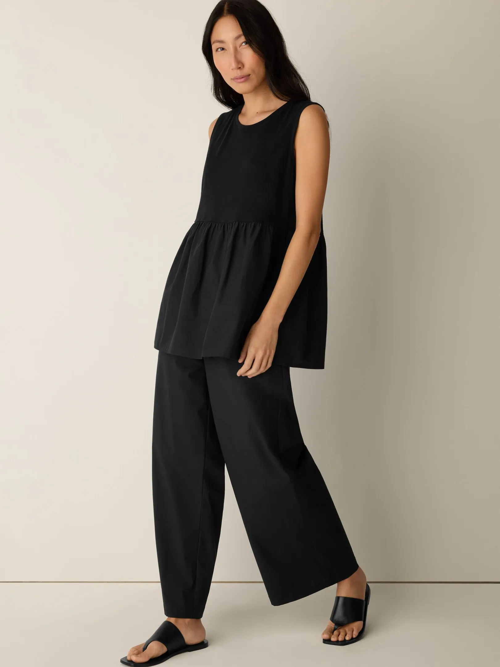 Organic Cotton Poplin Round Neck Long Top