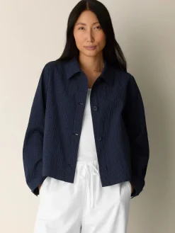 Organic Cotton Pucker Check Classic Collar Jacket