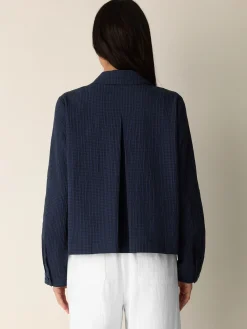 Organic Cotton Pucker Check Classic Collar Jacket