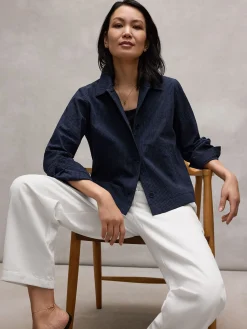 Organic Cotton Pucker Check Classic Collar Jacket