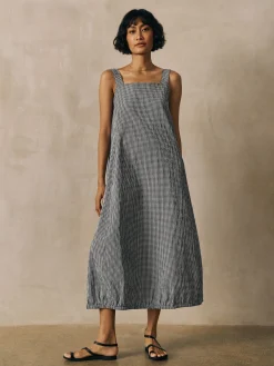 Organic Cotton Pucker Check Lantern Dress