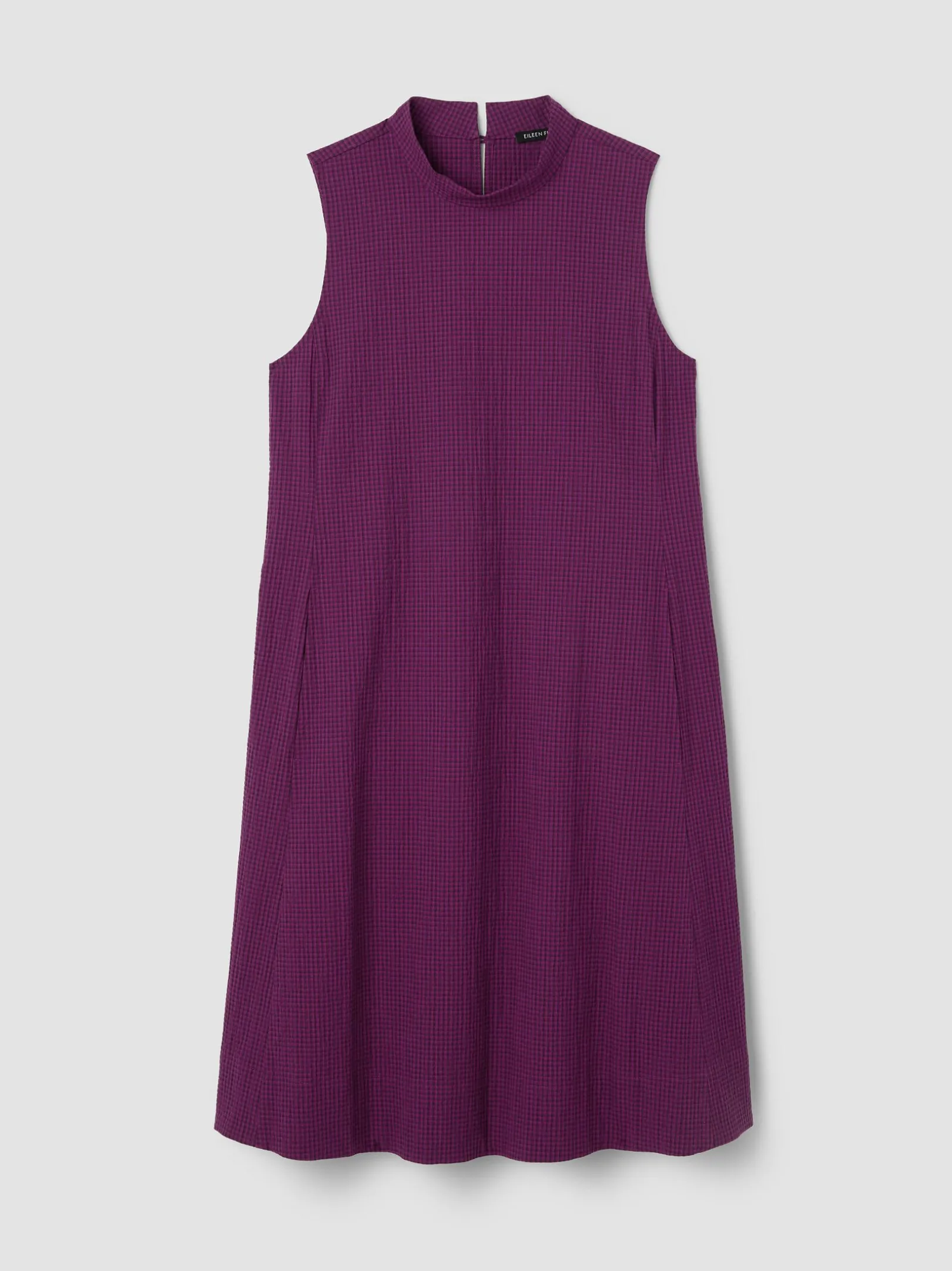 Organic Cotton Pucker Check Mock Neck Dress
