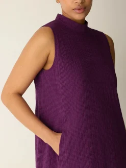 Organic Cotton Pucker Check Mock Neck Dress