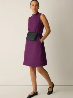 Organic Cotton Pucker Check Mock Neck Dress