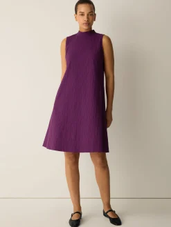 Organic Cotton Pucker Check Mock Neck Dress