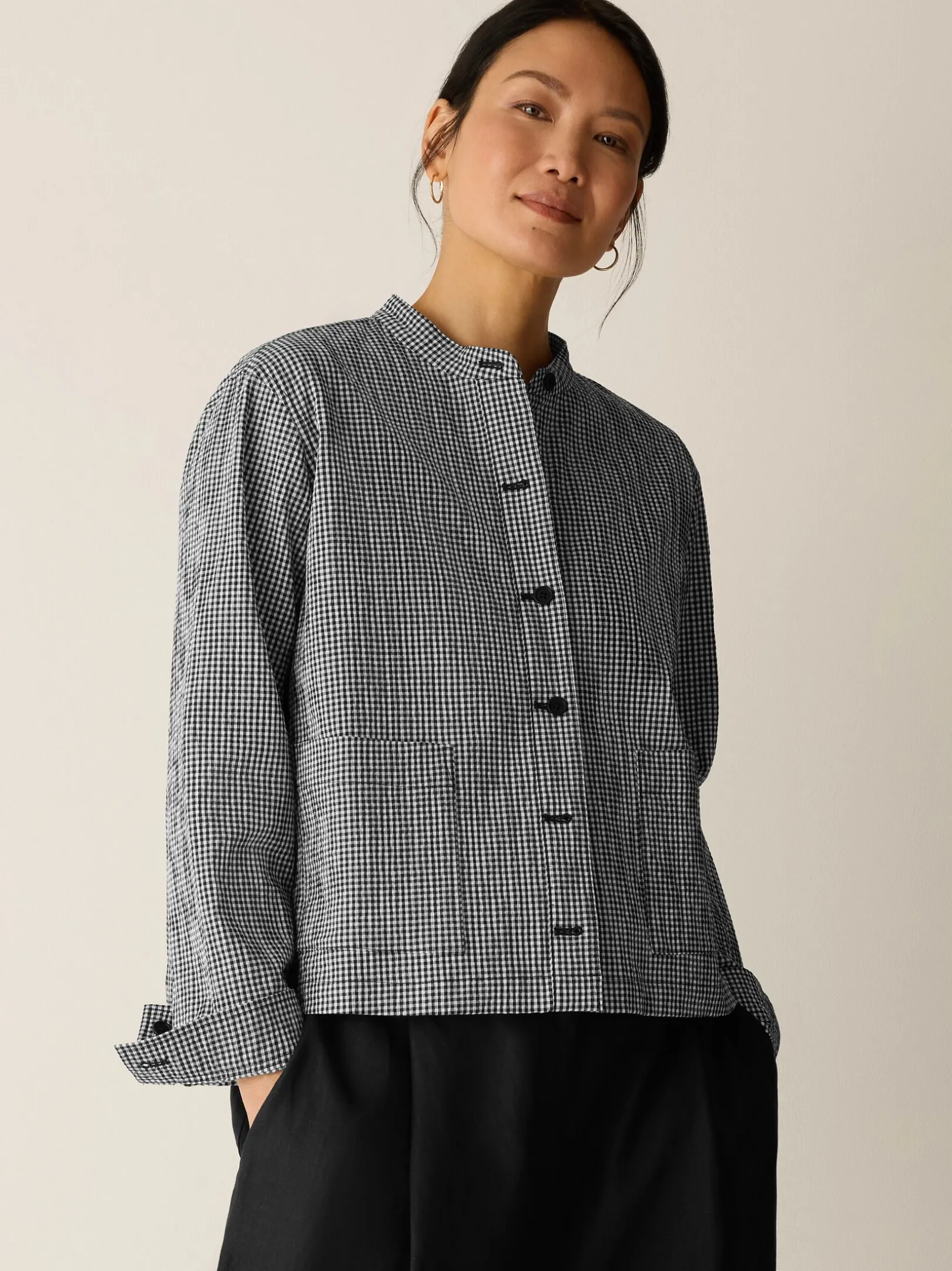 Organic Cotton Pucker Check Shirt Jacket