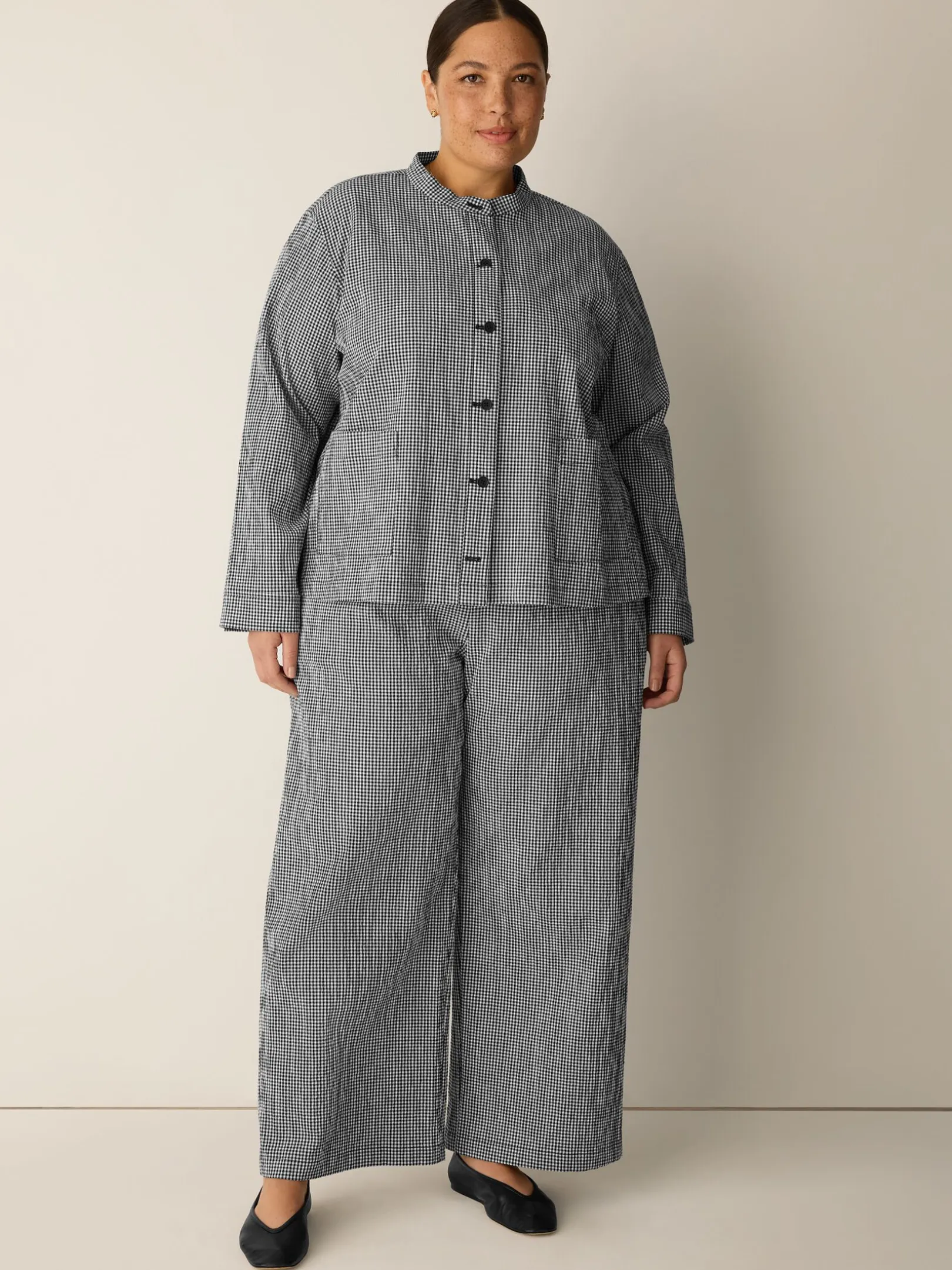 Organic Cotton Pucker Check Shirt Jacket