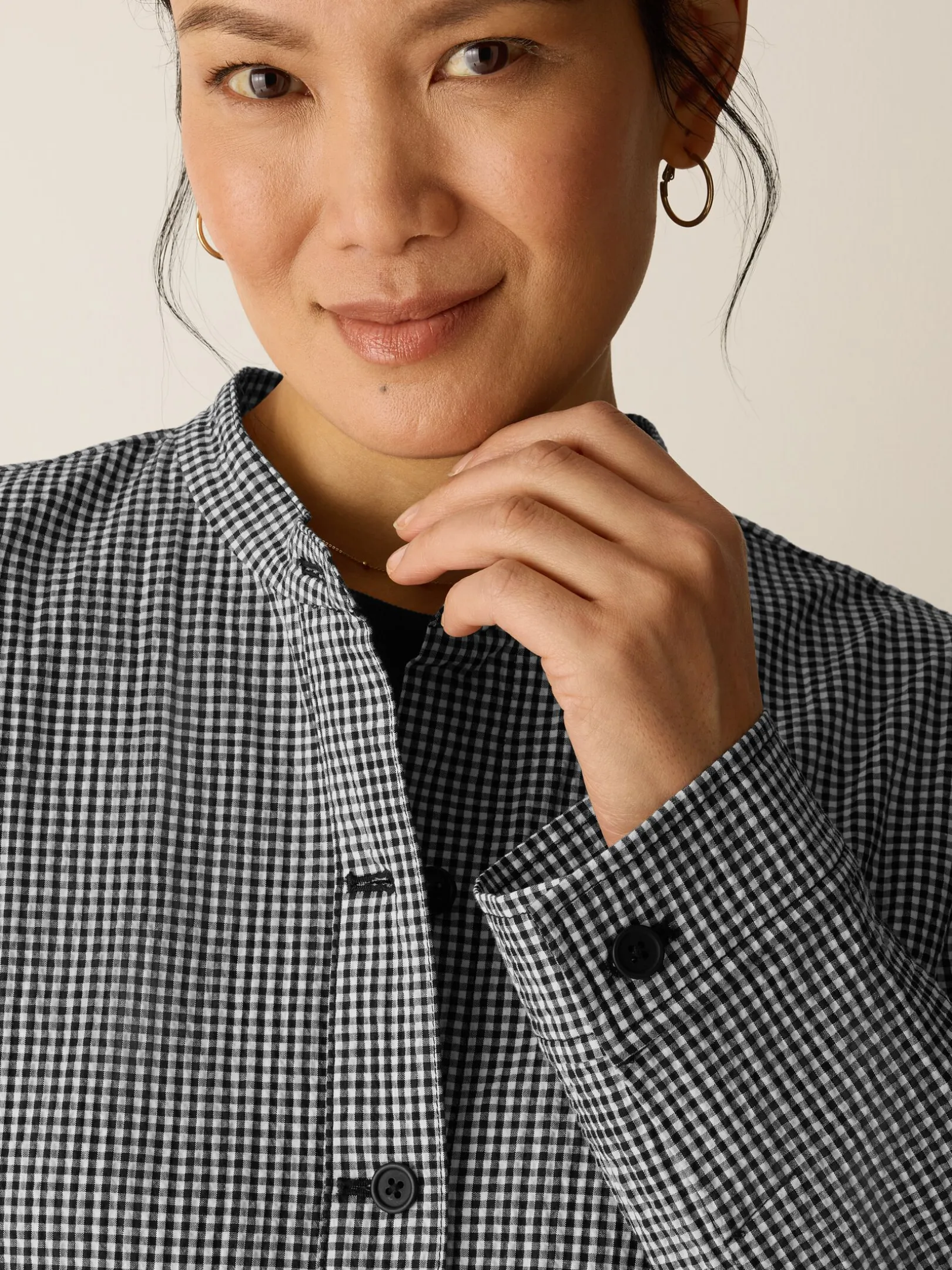 Organic Cotton Pucker Check Shirt Jacket