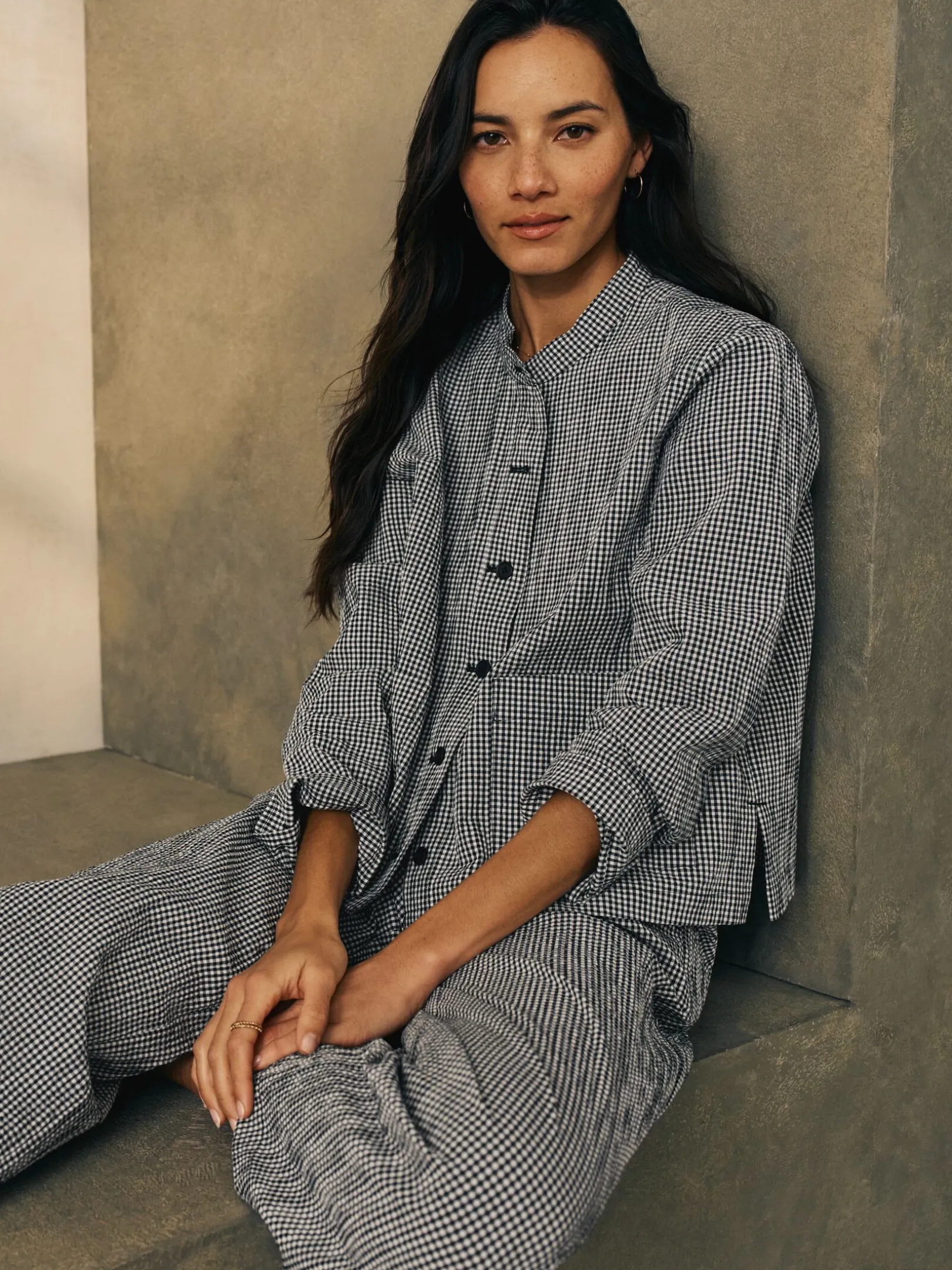 Organic Cotton Pucker Check Shirt Jacket