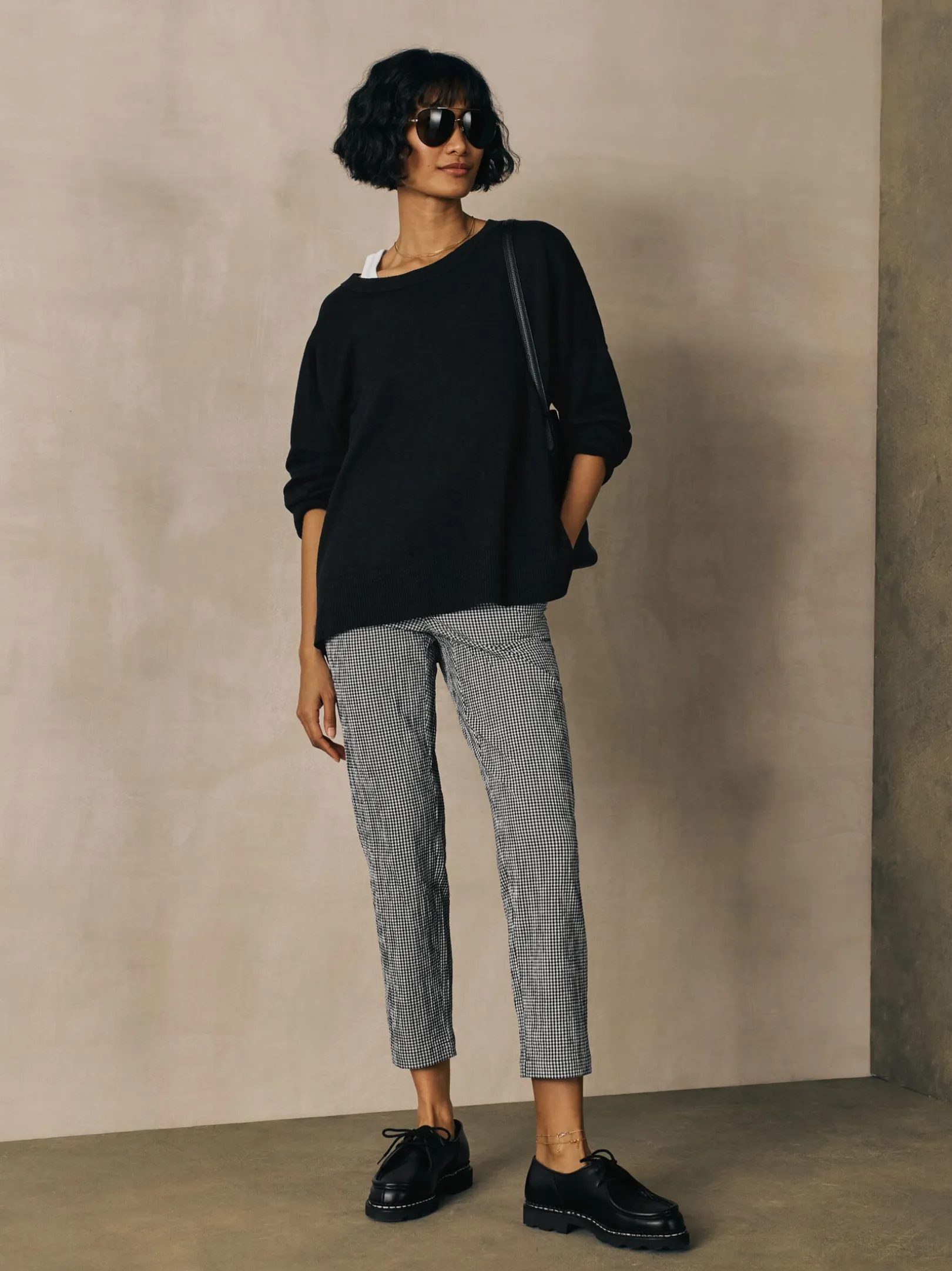Organic Cotton Pucker Check Tapered Pant