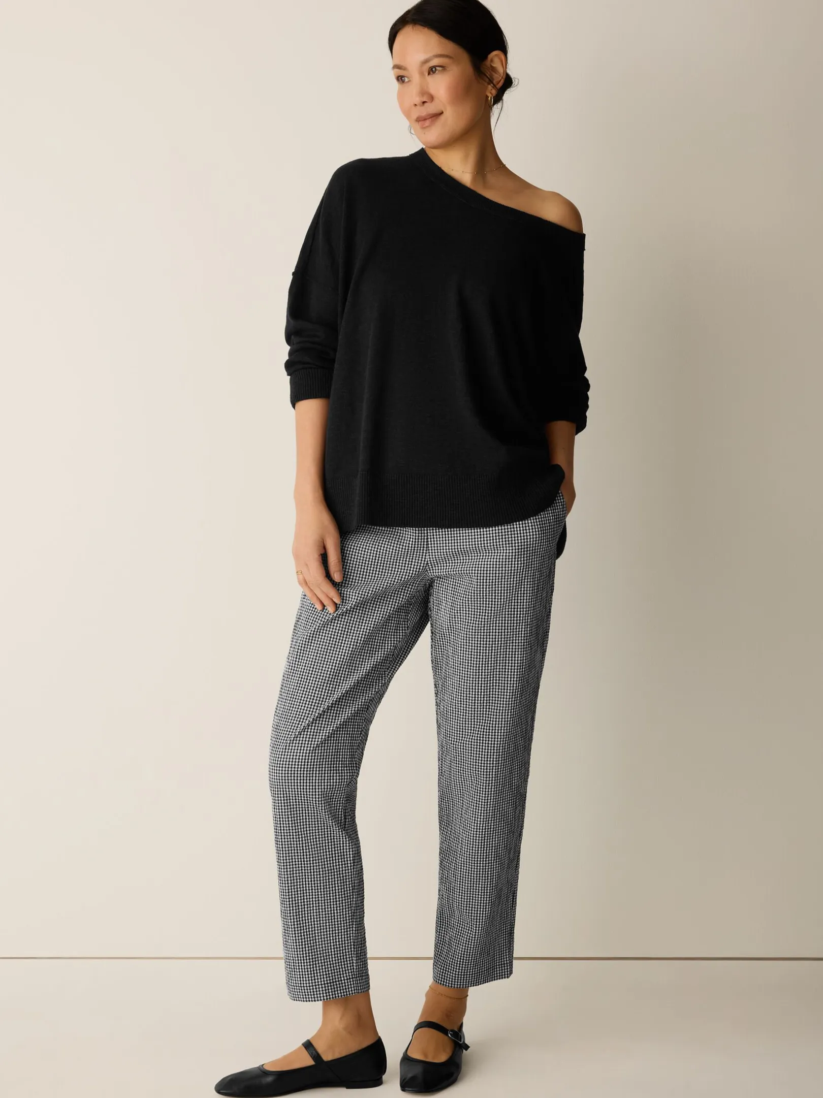 Organic Cotton Pucker Check Tapered Pant