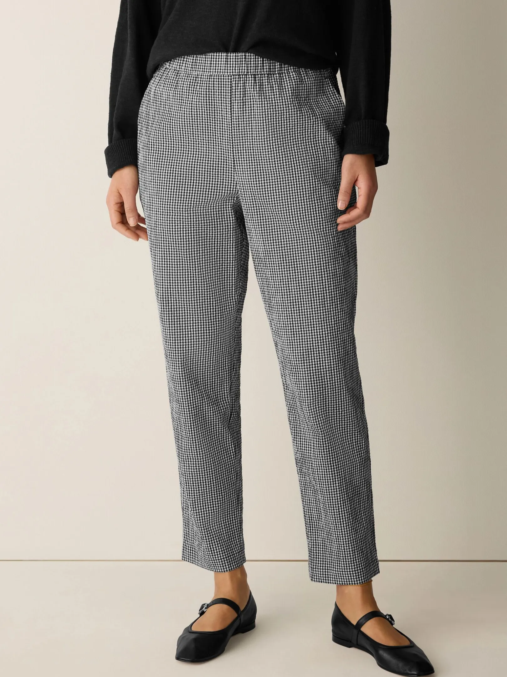 Organic Cotton Pucker Check Tapered Pant