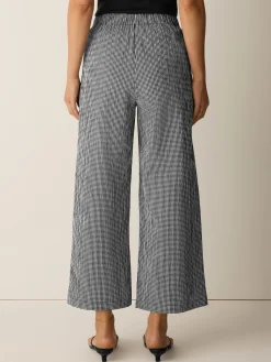 Organic Cotton Pucker Check Wide-Leg Pant