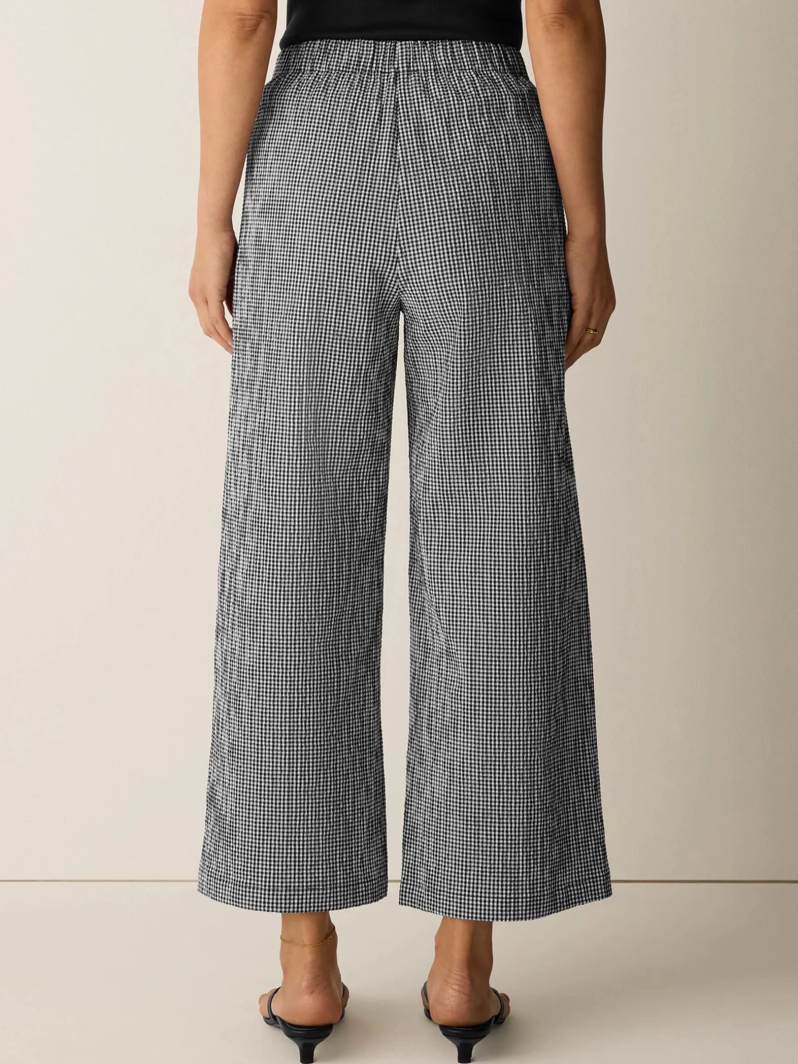 Organic Cotton Pucker Check Wide-Leg Pant