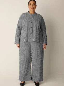 Organic Cotton Pucker Check Wide-Leg Pant