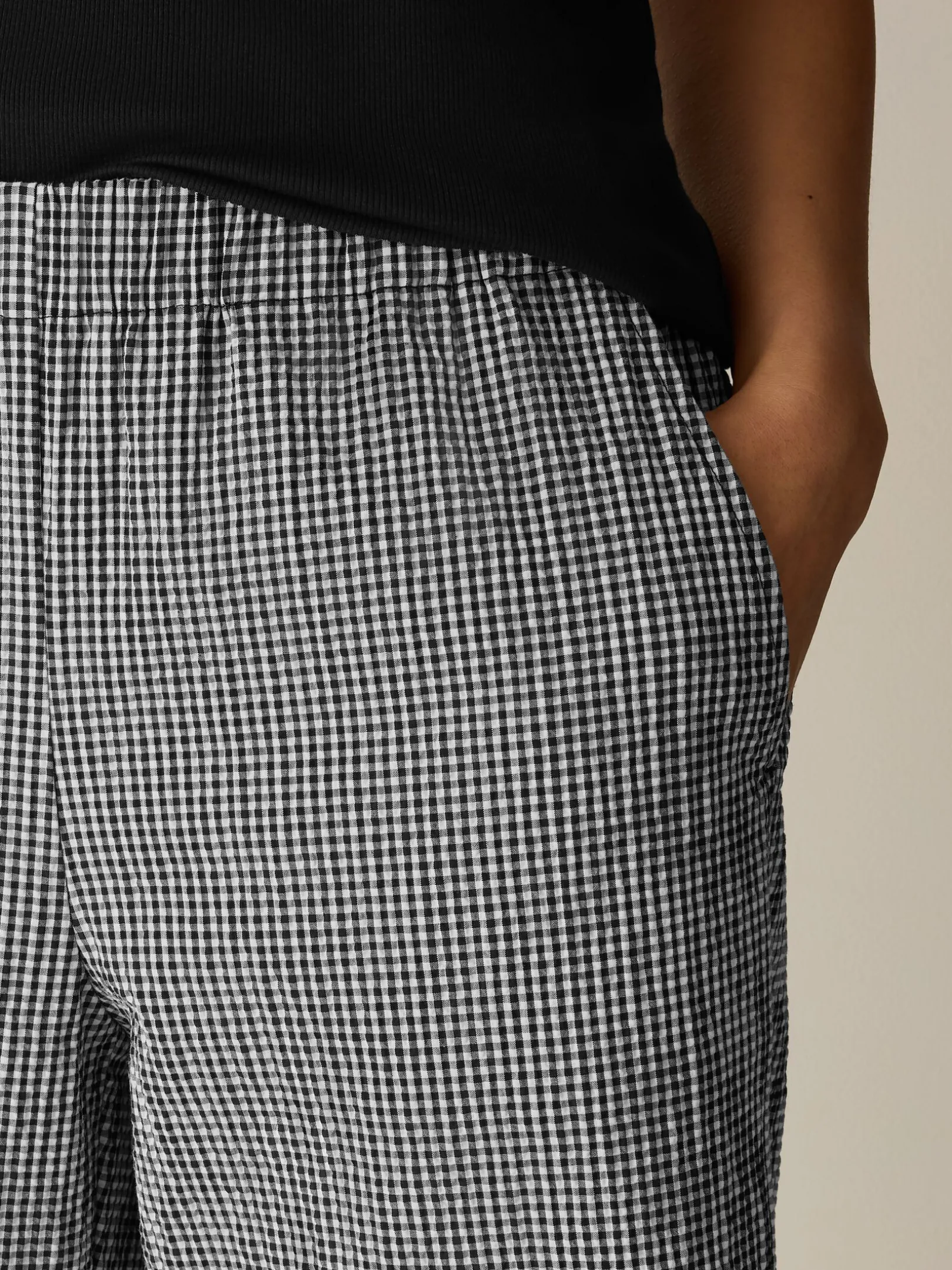 Organic Cotton Pucker Check Wide-Leg Pant