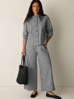 Organic Cotton Pucker Check Wide-Leg Pant
