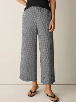 Organic Cotton Pucker Check Wide-Leg Pant
