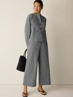 Organic Cotton Pucker Check Wide-Leg Pant