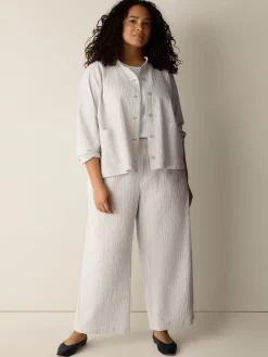 Organic Cotton Pucker Check Wide-Leg Pant