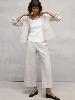 Organic Cotton Pucker Check Wide-Leg Pant