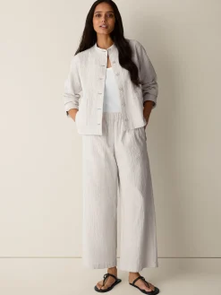 Organic Cotton Pucker Check Wide-Leg Pant