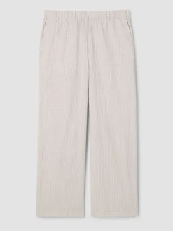 Organic Cotton Pucker Check Wide-Leg Pant