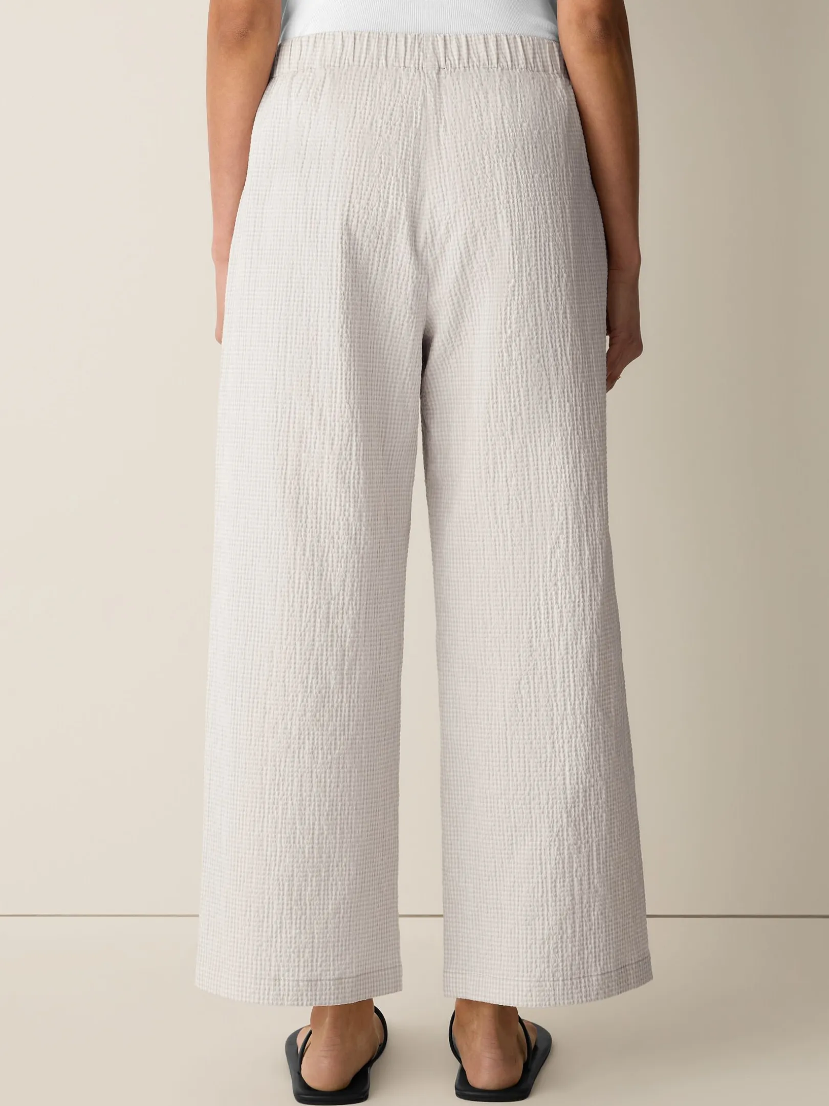 Organic Cotton Pucker Check Wide-Leg Pant
