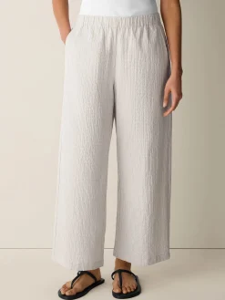 Organic Cotton Pucker Check Wide-Leg Pant