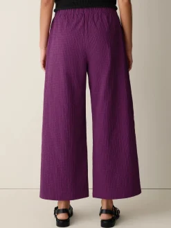 Organic Cotton Pucker Check Wide-Leg Pant