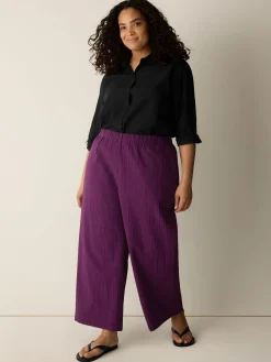 Organic Cotton Pucker Check Wide-Leg Pant