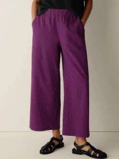 Organic Cotton Pucker Check Wide-Leg Pant