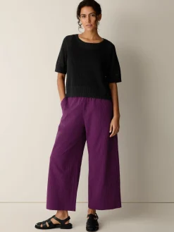 Organic Cotton Pucker Check Wide-Leg Pant