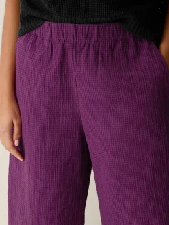 Organic Cotton Pucker Check Wide-Leg Pant