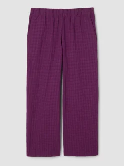 Organic Cotton Pucker Check Wide-Leg Pant